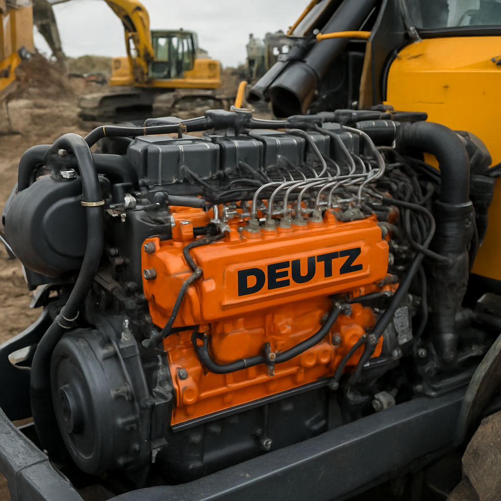 Motor Deutz TCD zabudovany do stavebniho stroje — rypadlo, kolovy nakladac, jeriab s ridici jednotkou ECU EMR3