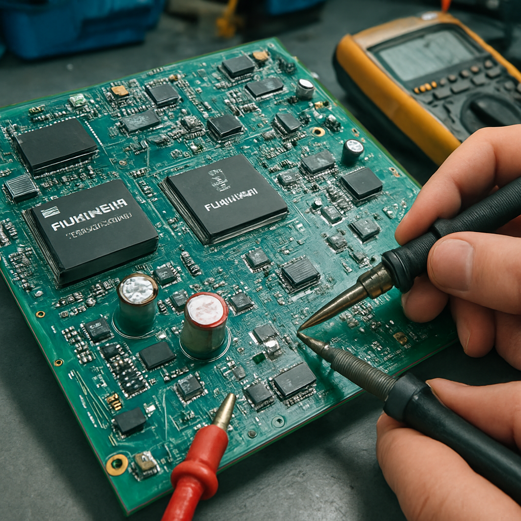 MBES echosounder PCB electronics repair FPGA high voltage capacitors Kongsberg Furuno workshop